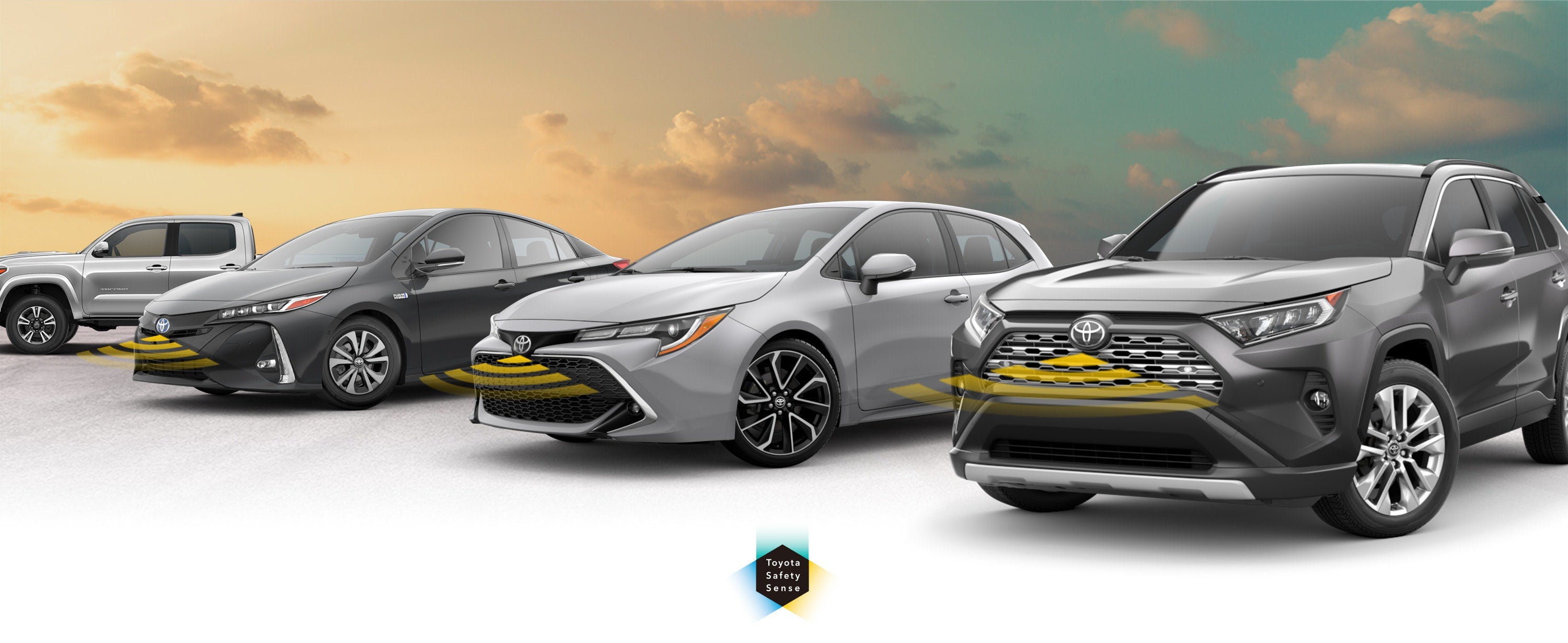 Toyota Safety Sense: Designed for Safety. Options shown on Toyota models including RAV4, Tacoma, and Camry, available now at Don Moore Toyota in Owensboro KY.